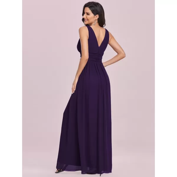 EverPretty Womens Bridesmaid Dress VNeck Sleeveless A Line Chiffon Floor Length Formal Dress 09016Purple