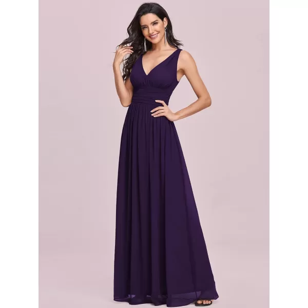 EverPretty Womens Bridesmaid Dress VNeck Sleeveless A Line Chiffon Floor Length Formal Dress 09016Purple