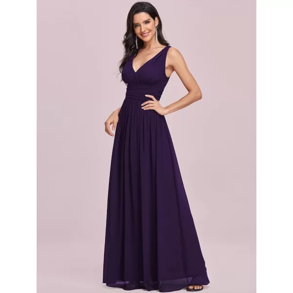 EverPretty Womens Bridesmaid Dress VNeck Sleeveless A Line Chiffon Floor Length Formal Dress 09016Purple