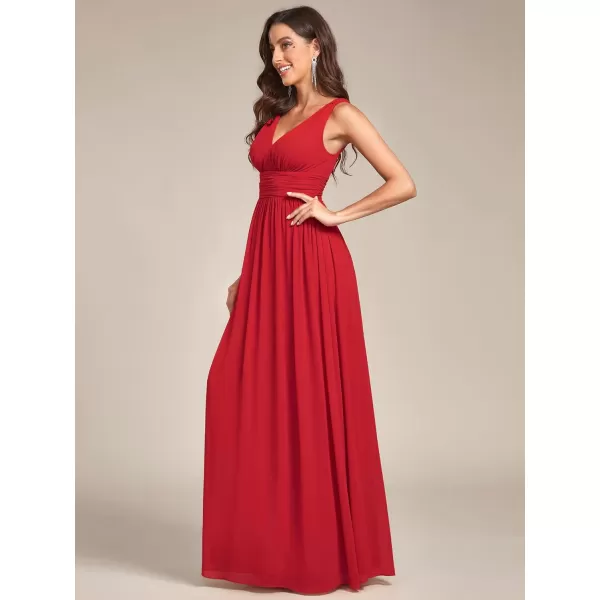 EverPretty Womens Bridesmaid Dress VNeck Sleeveless A Line Chiffon Floor Length Formal Dress 09016Red