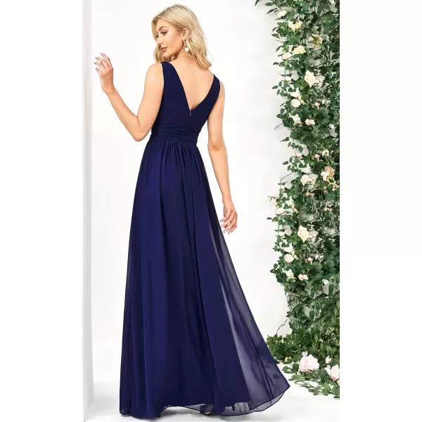 EverPretty Womens Bridesmaid Dress VNeck Sleeveless A Line Chiffon Floor Length Formal Dress 09016Royal Blue