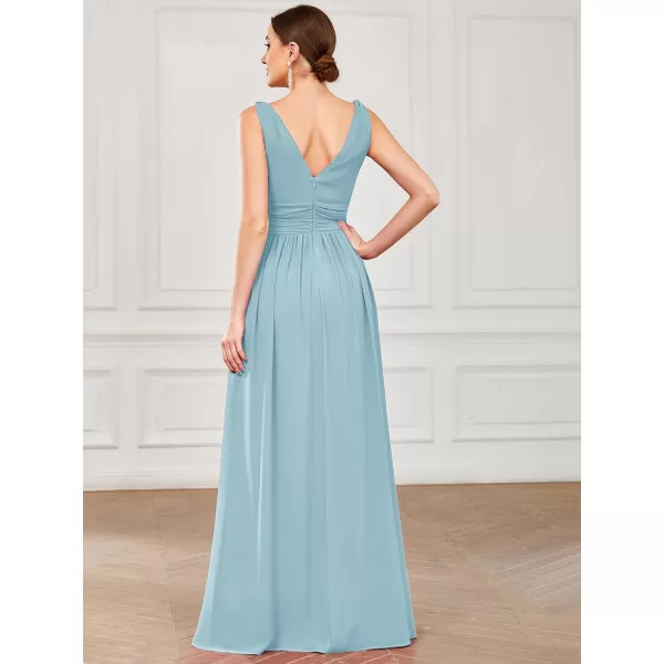 EverPretty Womens Bridesmaid Dress VNeck Sleeveless A Line Chiffon Floor Length Formal Dress 09016Sky Blue