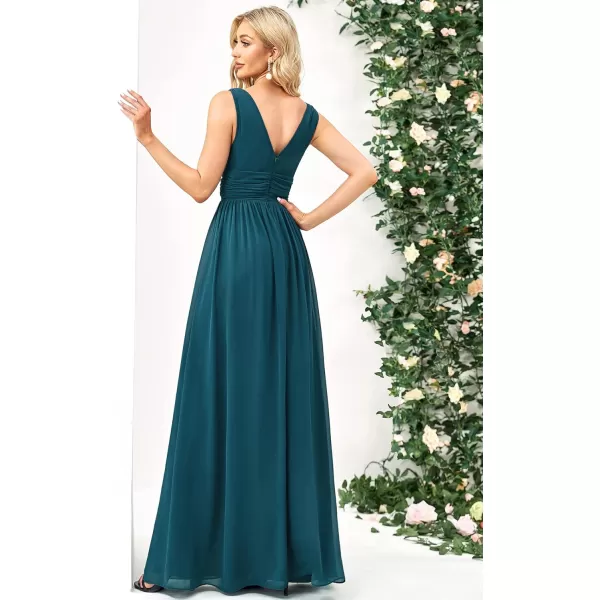 EverPretty Womens Bridesmaid Dress VNeck Sleeveless A Line Chiffon Floor Length Formal Dress 09016Teal