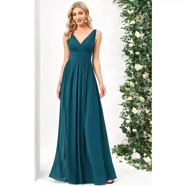 EverPretty Womens Bridesmaid Dress VNeck Sleeveless A Line Chiffon Floor Length Formal Dress 09016Teal