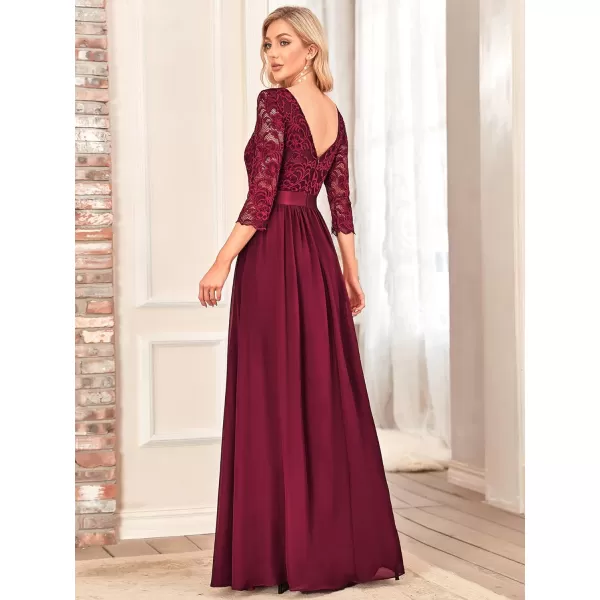 EverPretty Womens Bridesmaid Dresses 34 Sleeve Empire Waist Maxi Mother of The Bride DressesBurgundy