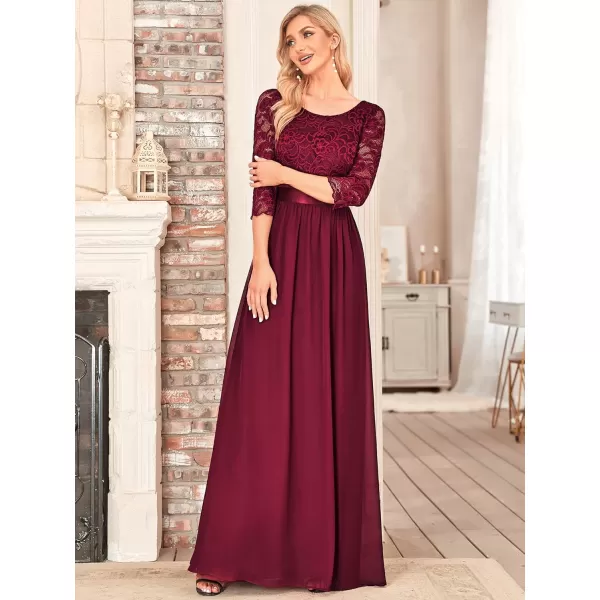 EverPretty Womens Bridesmaid Dresses 34 Sleeve Empire Waist Maxi Mother of The Bride DressesBurgundy