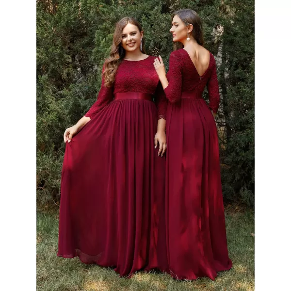 EverPretty Womens Bridesmaid Dresses 34 Sleeve Empire Waist Maxi Mother of The Bride DressesBurgundy