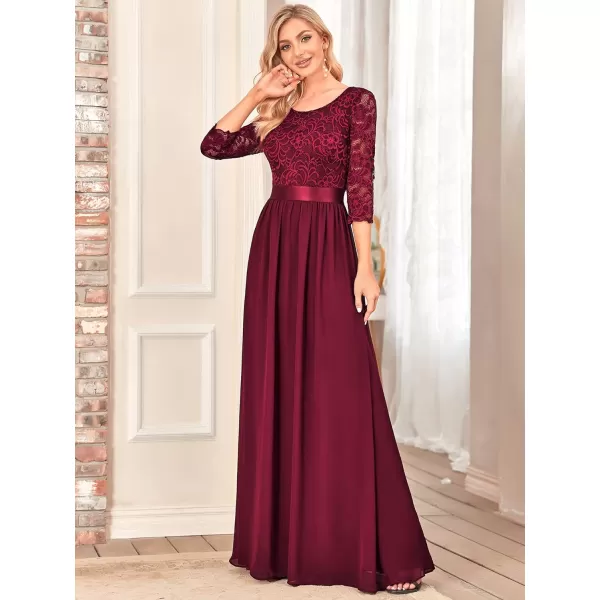 EverPretty Womens Bridesmaid Dresses 34 Sleeve Empire Waist Maxi Mother of The Bride DressesBurgundy