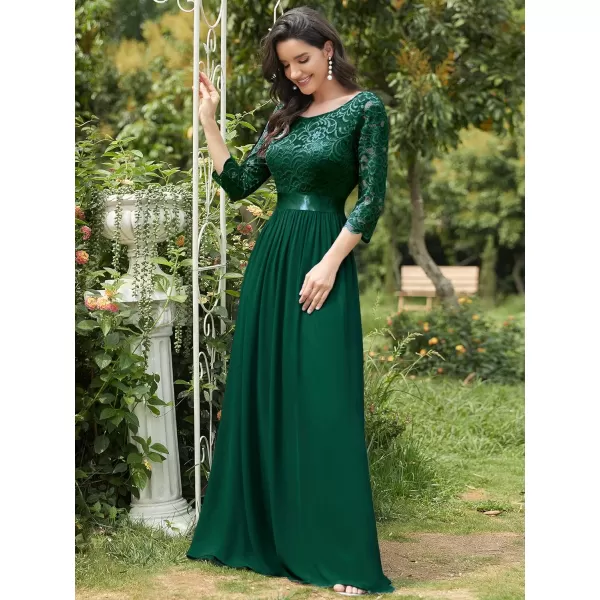 EverPretty Womens Bridesmaid Dresses 34 Sleeve Empire Waist Maxi Mother of The Bride DressesDark Green