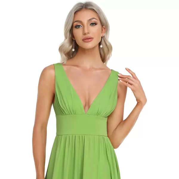 EverPretty Womens Bridesmaid Dresses Deep VNeck Sleeveless Side Slit Floor Length Wedding Guest Dress 0168BAvocado Green