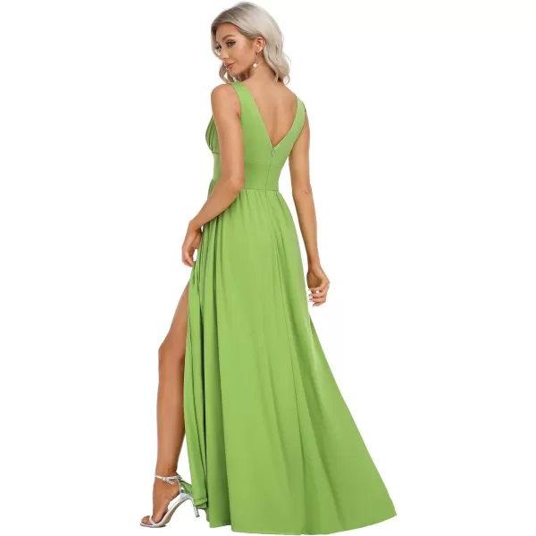 EverPretty Womens Bridesmaid Dresses Deep VNeck Sleeveless Side Slit Floor Length Wedding Guest Dress 0168BAvocado Green