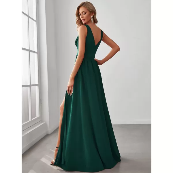 EverPretty Womens Bridesmaid Dresses Deep VNeck Sleeveless Side Slit Floor Length Wedding Guest Dress 0168BDark Green