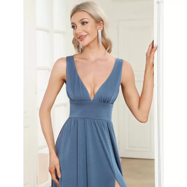 EverPretty Womens Bridesmaid Dresses Deep VNeck Sleeveless Side Slit Floor Length Wedding Guest Dress 0168BDusty Navy