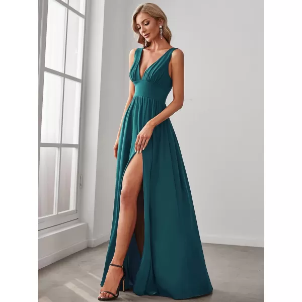 EverPretty Womens Bridesmaid Dresses Deep VNeck Sleeveless Side Slit Floor Length Wedding Guest Dress 0168BTeal