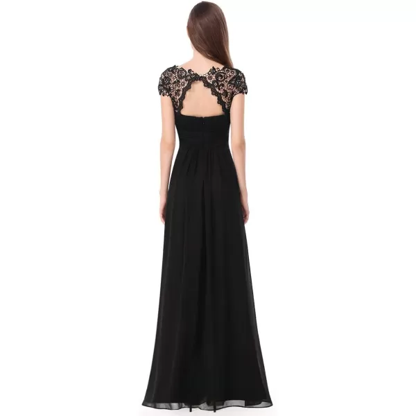 EverPretty Womens Cap Sleeve Ruched Lace Round Neck Chiffon Formal Evening Gowns 09993USBlack