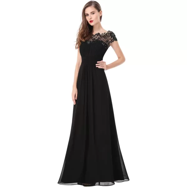 EverPretty Womens Cap Sleeve Ruched Lace Round Neck Chiffon Formal Evening Gowns 09993USBlack