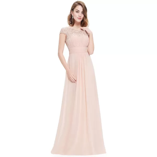 EverPretty Womens Cap Sleeve Ruched Lace Round Neck Chiffon Formal Evening Gowns 09993USBlush