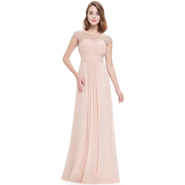 EverPretty Womens Cap Sleeve Ruched Lace Round Neck Chiffon Formal Evening Gowns 09993USBlush