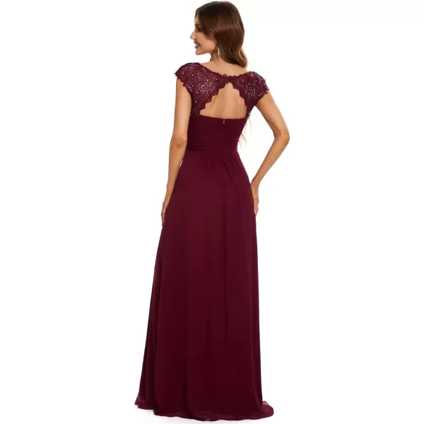 EverPretty Womens Cap Sleeve Ruched Lace Round Neck Chiffon Formal Evening Gowns 09993USBurgundy