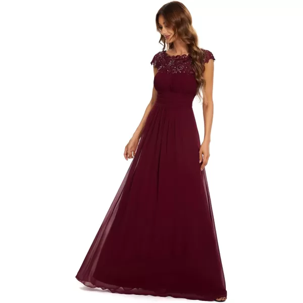 EverPretty Womens Cap Sleeve Ruched Lace Round Neck Chiffon Formal Evening Gowns 09993USBurgundy