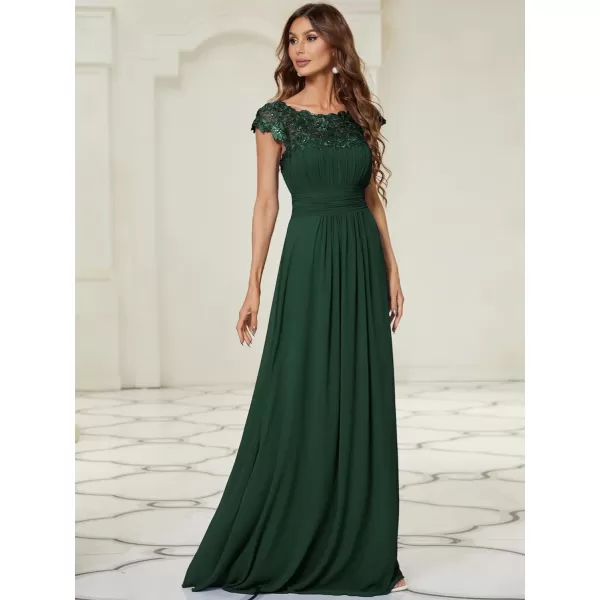 EverPretty Womens Cap Sleeve Ruched Lace Round Neck Chiffon Formal Evening Gowns 09993USGreen