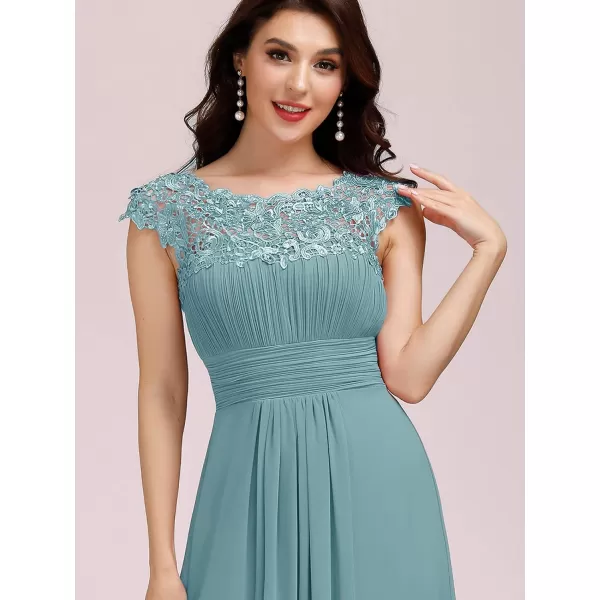 EverPretty Womens Cap Sleeve Ruched Lace Round Neck Chiffon Formal Evening Gowns 09993USHaze Blue