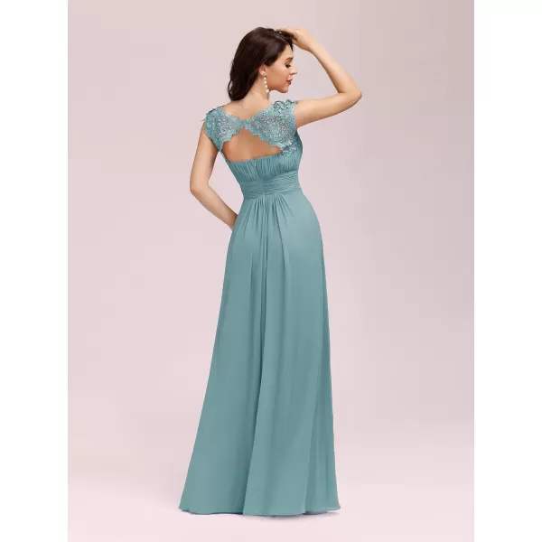 EverPretty Womens Cap Sleeve Ruched Lace Round Neck Chiffon Formal Evening Gowns 09993USHaze Blue