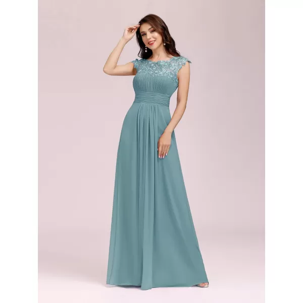 EverPretty Womens Cap Sleeve Ruched Lace Round Neck Chiffon Formal Evening Gowns 09993USHaze Blue