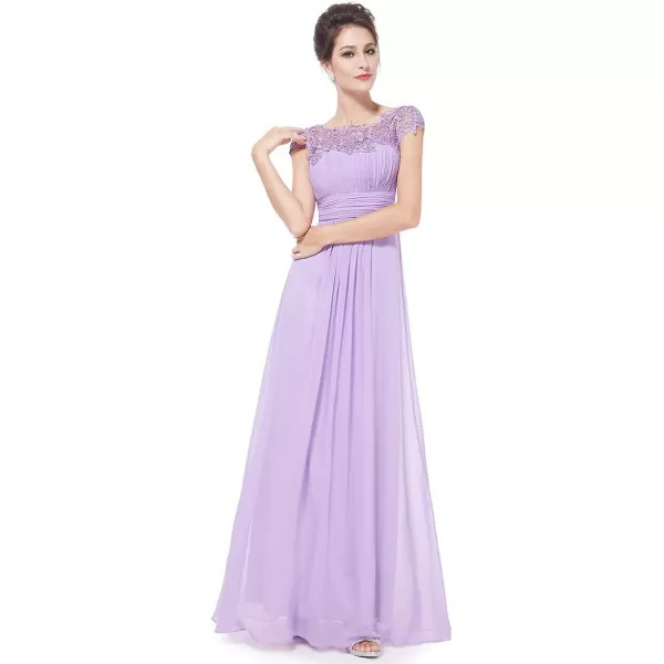 EverPretty Womens Cap Sleeve Ruched Lace Round Neck Chiffon Formal Evening Gowns 09993USLavender