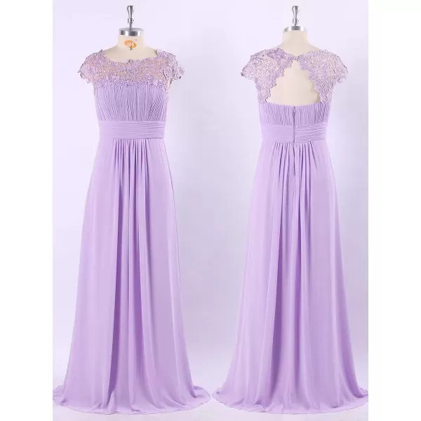 EverPretty Womens Cap Sleeve Ruched Lace Round Neck Chiffon Formal Evening Gowns 09993USLavender