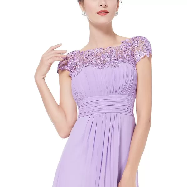 EverPretty Womens Cap Sleeve Ruched Lace Round Neck Chiffon Formal Evening Gowns 09993USLavender