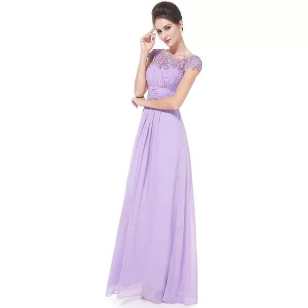 EverPretty Womens Cap Sleeve Ruched Lace Round Neck Chiffon Formal Evening Gowns 09993USLavender