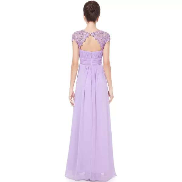 EverPretty Womens Cap Sleeve Ruched Lace Round Neck Chiffon Formal Evening Gowns 09993USLavender