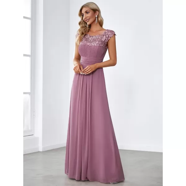 EverPretty Womens Cap Sleeve Ruched Lace Round Neck Chiffon Formal Evening Gowns 09993USOrchid