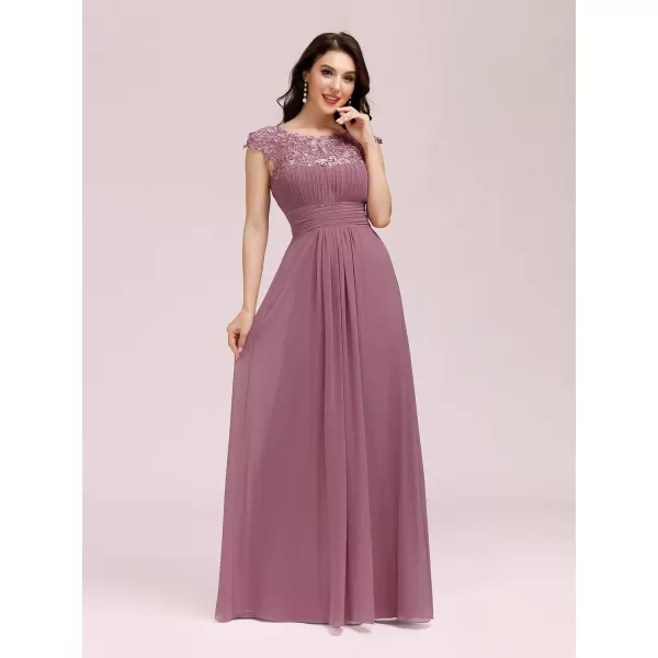 EverPretty Womens Cap Sleeve Ruched Lace Round Neck Chiffon Formal Evening Gowns 09993USOrchid1