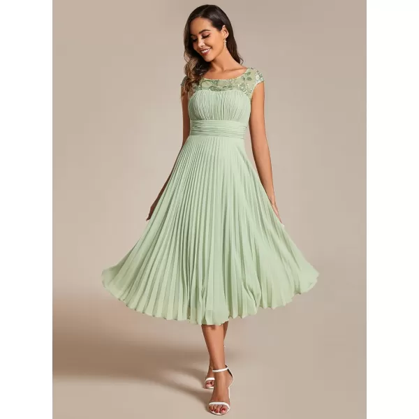 EverPretty Womens Cap Sleeves A Line Crew Neck Embroidery Chiffon Pleated Wedding Guest Dresses 02095Mint Green