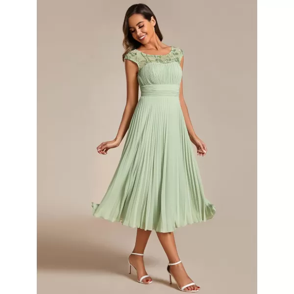 EverPretty Womens Cap Sleeves A Line Crew Neck Embroidery Chiffon Pleated Wedding Guest Dresses 02095Mint Green