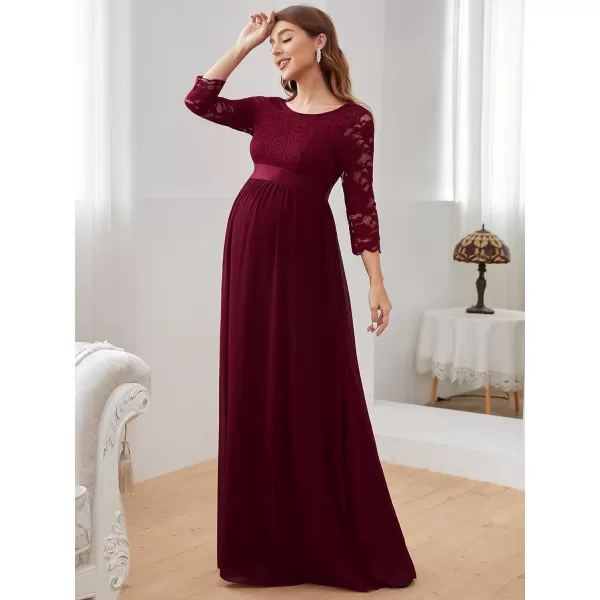 EverPretty Womens Chiffon 34 Sleeve Aline Lace Embroidery Maternity Dress 20797EYUSBurgundy