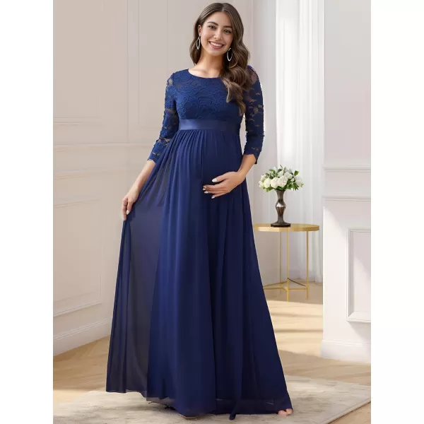 EverPretty Womens Chiffon 34 Sleeve Aline Lace Embroidery Maternity Dress 20797EYUSNavy Blue