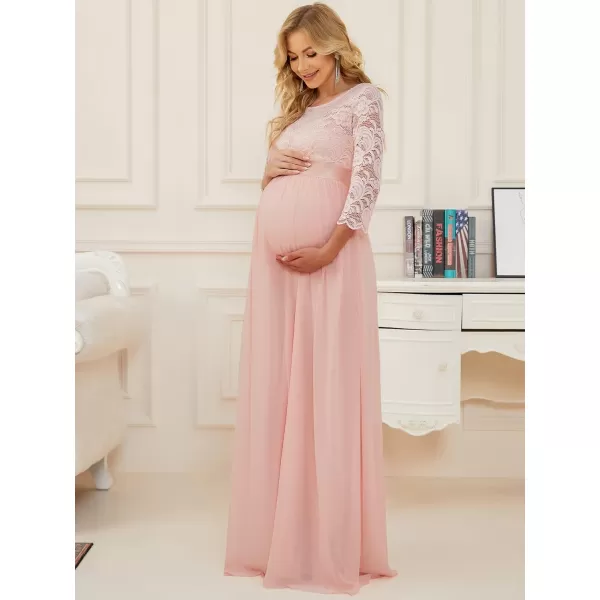 EverPretty Womens Chiffon 34 Sleeve Aline Lace Embroidery Maternity Dress 20797EYUSPink