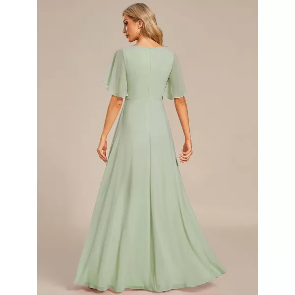 EverPretty Womens Chiffon ALine Ruched Short Sleeves Applique Waist V Neck Mother of The Bride DressesMint Green