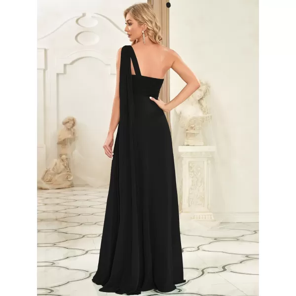 EverPretty Womens Chiffon Bridesmaid Dress OneShoulder Ruched Bust Long Flowy Formal Dresses 09816Black