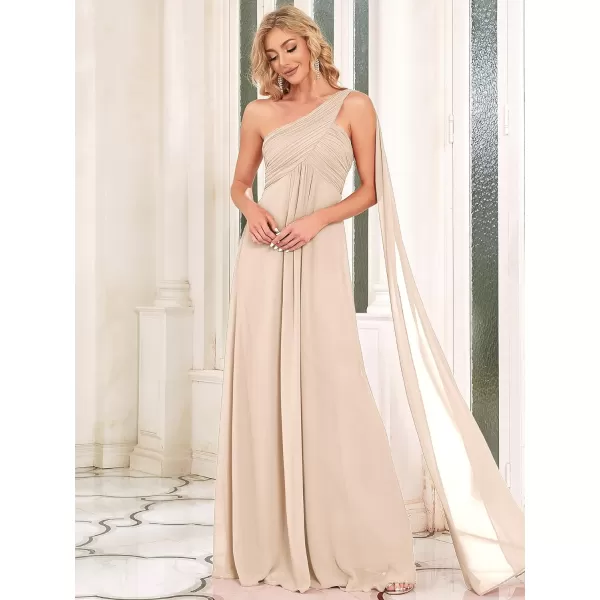 EverPretty Womens Chiffon Bridesmaid Dress OneShoulder Ruched Bust Long Flowy Formal Dresses 09816Blush