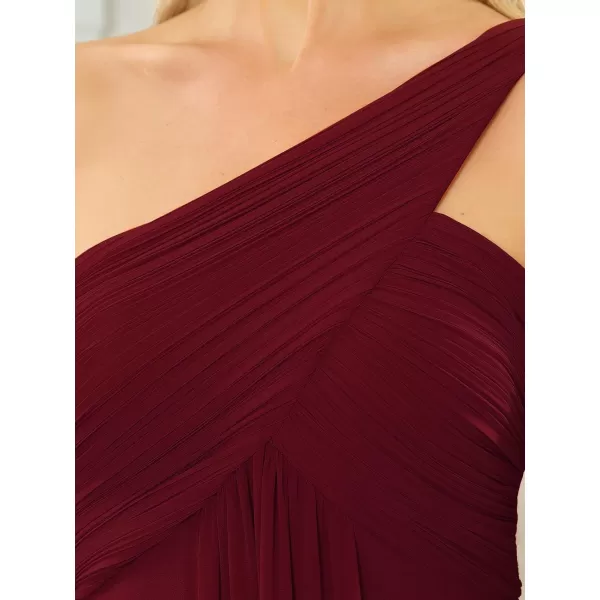 EverPretty Womens Chiffon Bridesmaid Dress OneShoulder Ruched Bust Long Flowy Formal Dresses 09816Burgundy