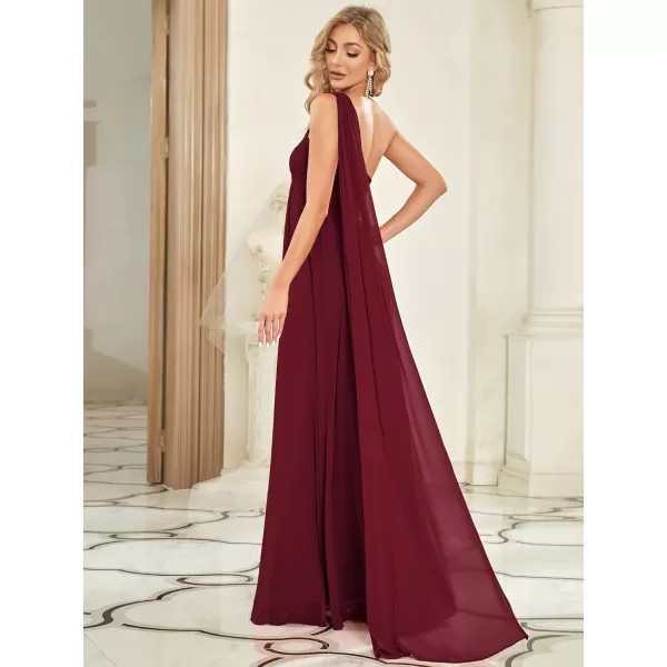 EverPretty Womens Chiffon Bridesmaid Dress OneShoulder Ruched Bust Long Flowy Formal Dresses 09816Burgundy