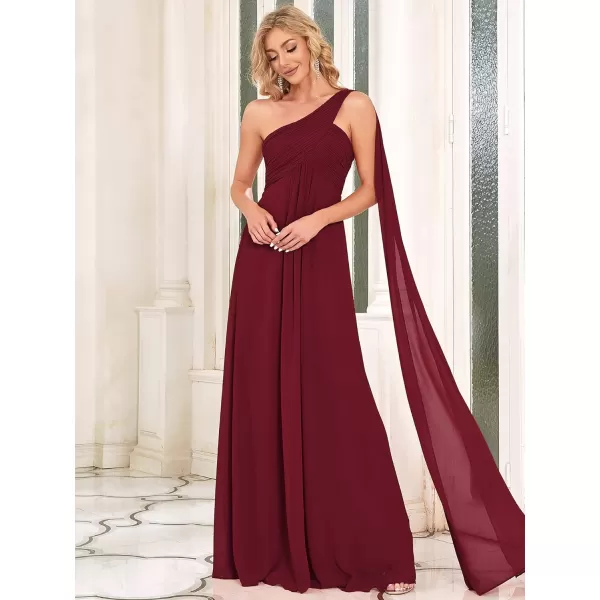 EverPretty Womens Chiffon Bridesmaid Dress OneShoulder Ruched Bust Long Flowy Formal Dresses 09816Burgundy