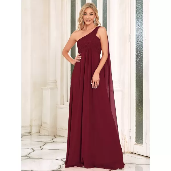 EverPretty Womens Chiffon Bridesmaid Dress OneShoulder Ruched Bust Long Flowy Formal Dresses 09816Burgundy