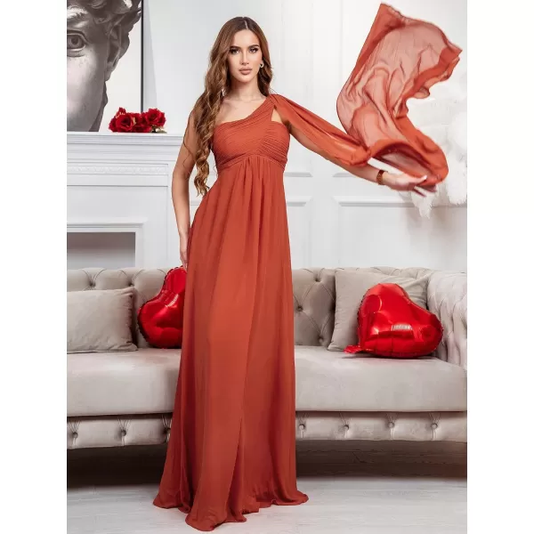 EverPretty Womens Chiffon Bridesmaid Dress OneShoulder Ruched Bust Long Flowy Formal Dresses 09816Burnt Orange