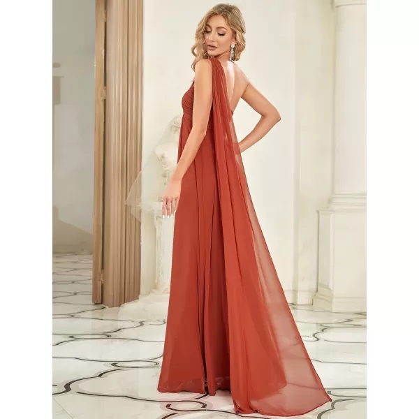 EverPretty Womens Chiffon Bridesmaid Dress OneShoulder Ruched Bust Long Flowy Formal Dresses 09816Burnt Orange