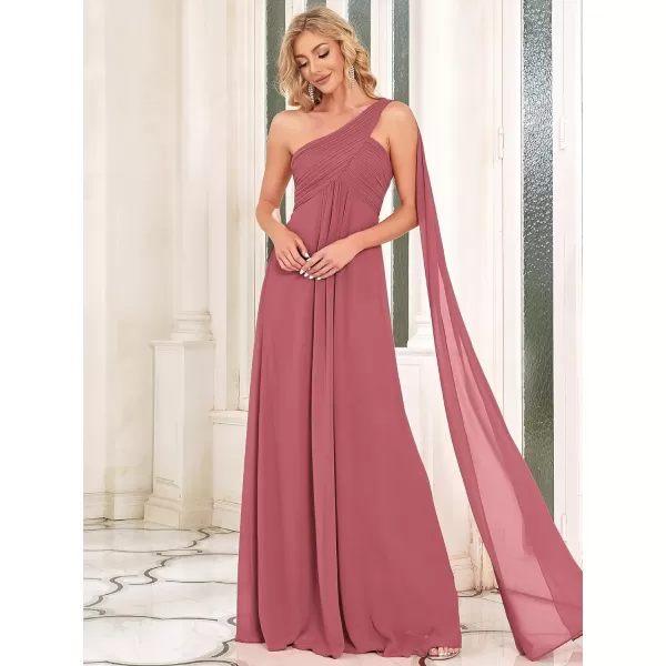 EverPretty Womens Chiffon Bridesmaid Dress OneShoulder Ruched Bust Long Flowy Formal Dresses 09816Came Brown